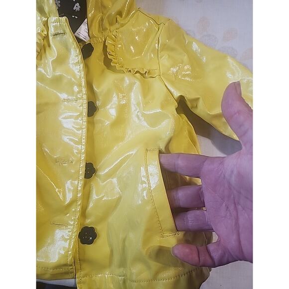 Infant Girls Raincoat 12 M Yellow Daisy Floral Lining Waterproof Pockets Button - Picture 5 of 9